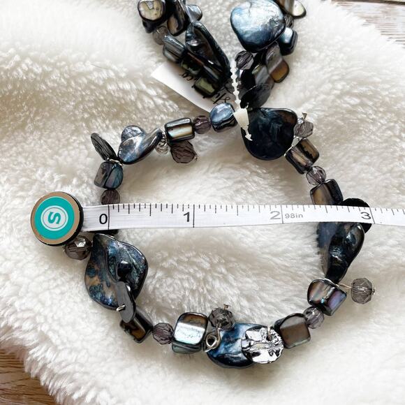 Style & Co Three Row Abalone Shell Stretch Bracelets Blue Silver New - Picture 11 of 11